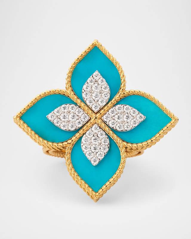 18K Gold Turquoise Statement Ring, Size 6.5